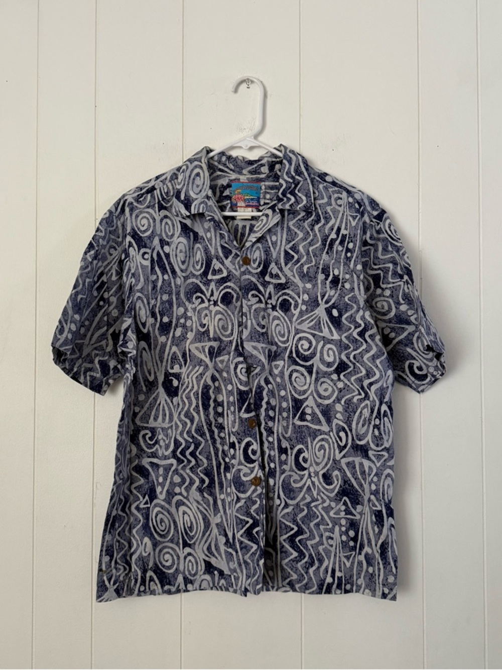 Joe Keahloha Casual Short-Sleeve Button-Down Shirt Navy and White Abstract Print